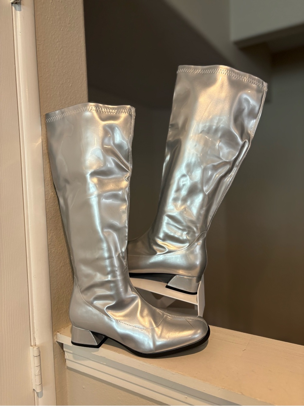 Ladies Go Go Fancy Dress Party 1960 1970 Retro Patent Shiny Platform Boots Sz 11
